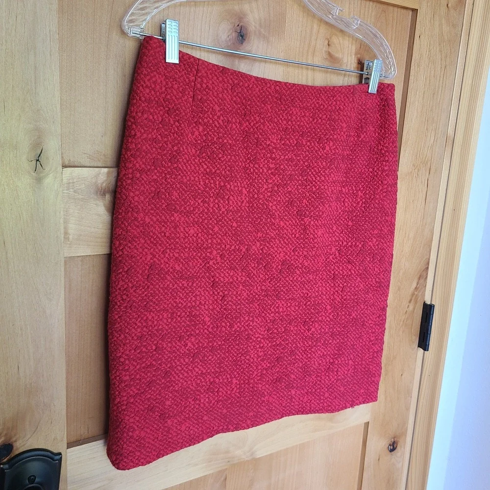 Akris Punto Sz 8 Red Textured Pencil Skirt Designer Tailored Minimalist Bright‎